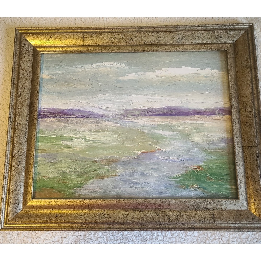 Meadow Stream I Framed‎ Impressionist Landscape Art Print Metallic Silver Frame